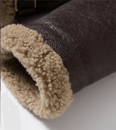 Mens leather sherpa bomber jacket cuff